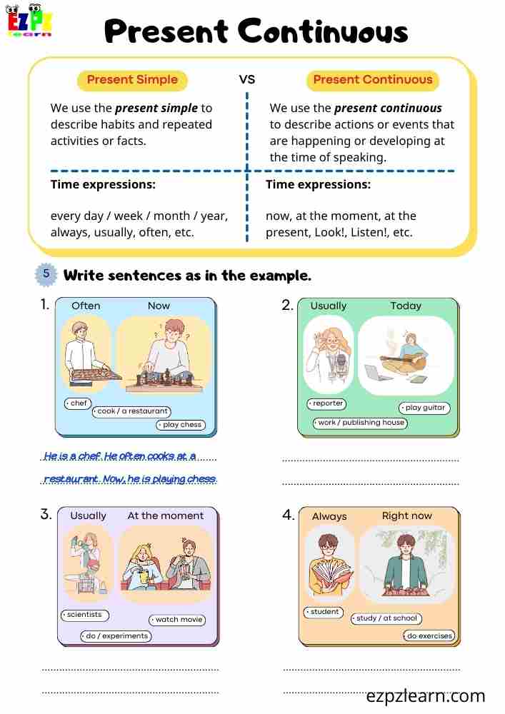 Present Simple vs. Present Continuous Worksheet – Habits vs. Actions Happening Now | Free PDF